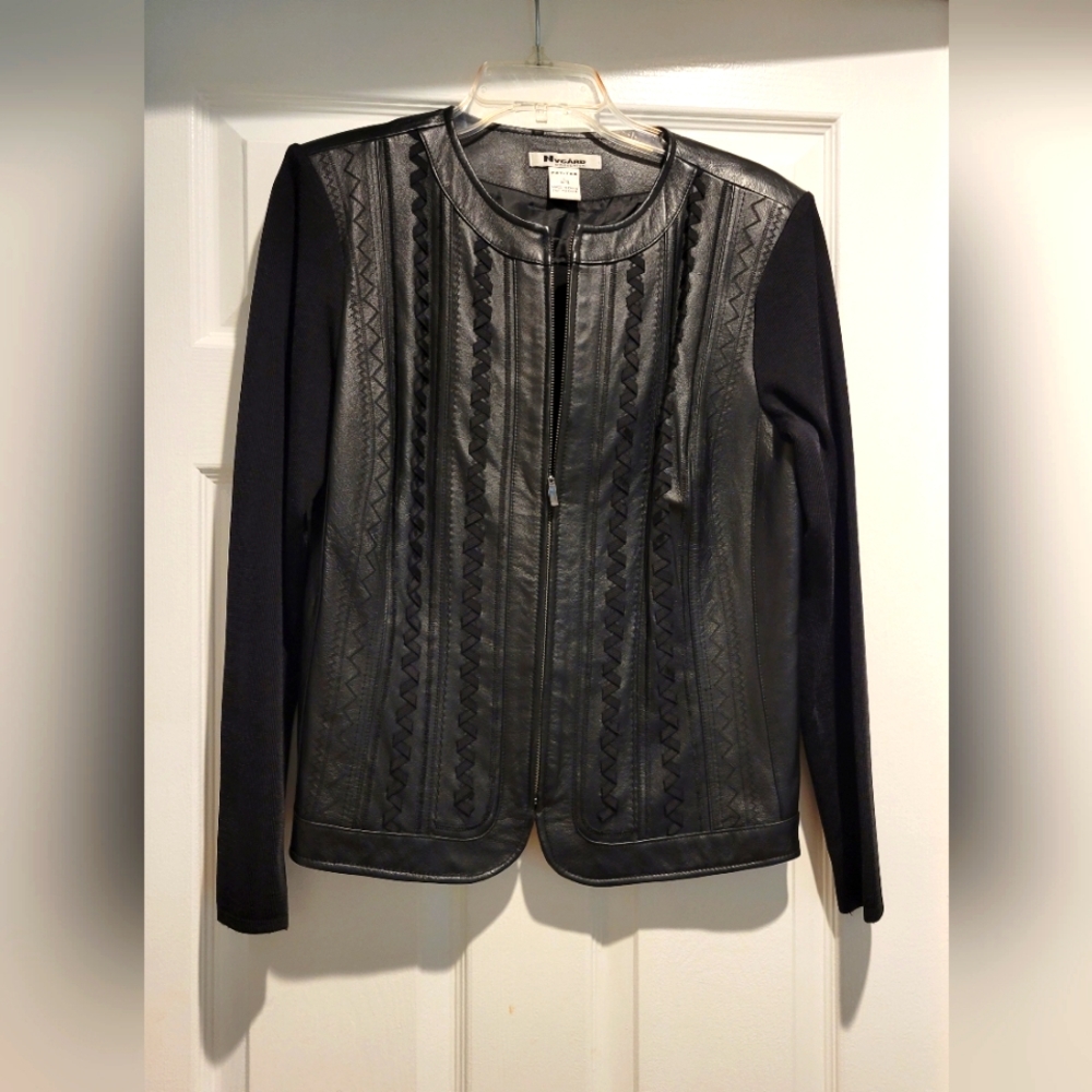 Nygard Collection women's leather and knit jacket Black size L pre-owned